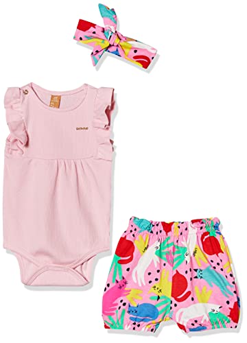 Kit Infantil Body, Shorts e Faixa para Cabelo Menina Up Baby Menina, Rosa , M