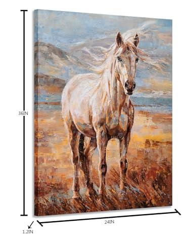Image of Yihui Arts Textured Hand-Finished Horse Oil Painting Print, Rustic Equestrian Wall Art for Living Room, Bedroom, Earthy Tones & Dynamic Brushstroke Decor