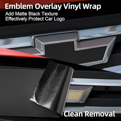 Image of 6 PCS Emblem Wrap Kit Compatible with Bowtie Logo Wrap Car Stickers, 11.8'' x 4.3'' Cut-Your-Own Emblem Overlay DIY Decals for Chevy, Matte Black with Tool Kits