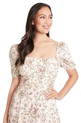 Image of London Times Womens Square Neck Smocked Back Linen Blend Flattering Versatile Spring Summer Garden Party