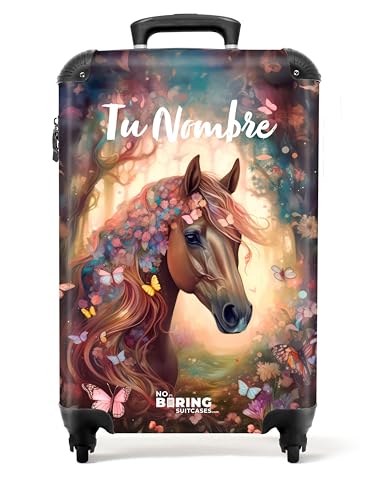 NoboringSuitcases.com® Maleta infantil para niñas, maleta para niños, caballo con flores, niñas, 55 x 40 x 20 cm, funda para fotos, personalizada