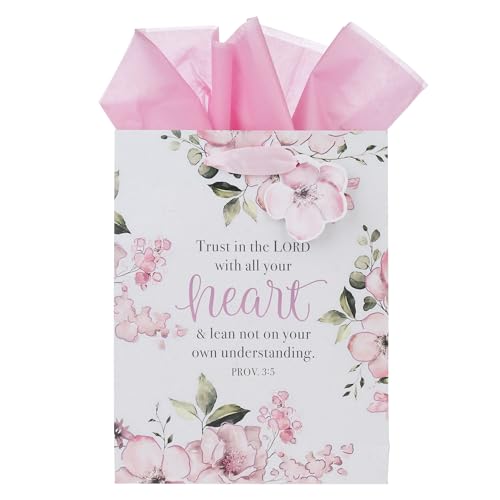 Christian Art Gifts Set Di Sacchetti Regalo In Carta Velina "Trust In The Lord Proverbs 3:5" Con Dedica Della Bibbia, Rosa, Misura Media-image