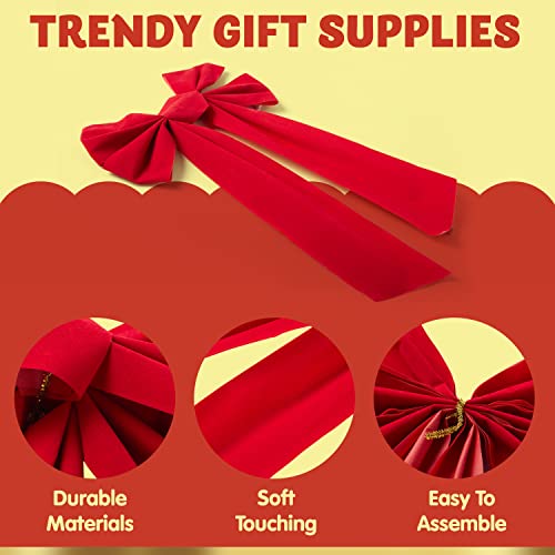 JOYIN 12-Pack 16\"x9\" Red Velvet Bows for Christmas Tree, Wreath, Garland Decor - Thumbnail 4