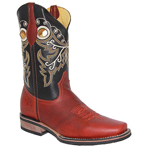 Western Shops Mens Genuine Leather Cowboy Square Toe Western Rodeo Boots (11.5, Wine) #TOP13
