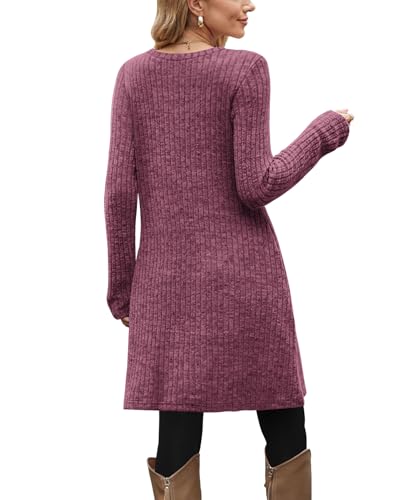 Image of OFEEFAN Fall Dresses for Women 2026 Crew Neck Long Sleeve Dress with Pockets