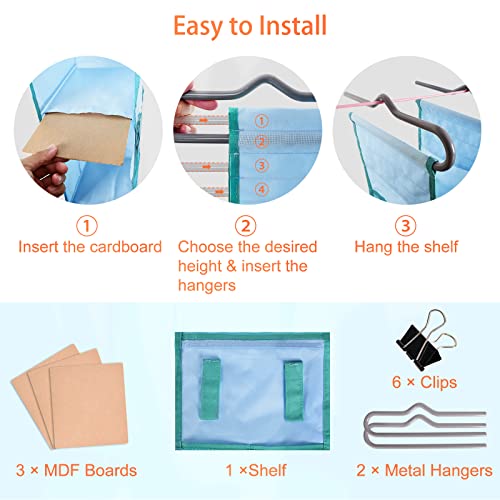 Sutinban 3 Shelf Hanging Locker Organizer For School, Gym, Work,Sturdy & Durable, Adjustable School Locker Shelf 38" *5.5" * 9", Blue With Green Trim #TOP4