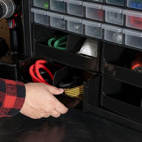 Image of IRIS USA 32-Drawer Organizer with 4 Bins and Dividers, Garage Tool, Black | Wall mountable, Stackable, Hardware, Electronics, Teacher Toolbox, Small Parts, Nuts & Bolts, Screws