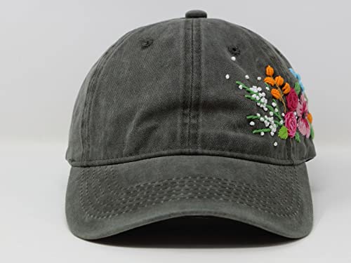 Gorra de béisbol bordada a mano con diseño floral miniatura 3
