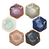 X-BLTU Juego de 6 cuencos de cerámica para salsas de 10 cm, con forma de flor, para salsa, tapas de platos, bolsas de té decorativas, cucharas para aperitivos, especias, salsa de sushi, soja, postres