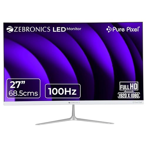 Image of ZEBRONICS SA127 LED Monitor, 27 inch (68.5cm), 250 nits, 100Hz, FHD, 1920x1080, HDMI, VGA, Ultra Slim Bezel, Built-in Speakers, Metal Stand, Wall Mountable (SA127)
