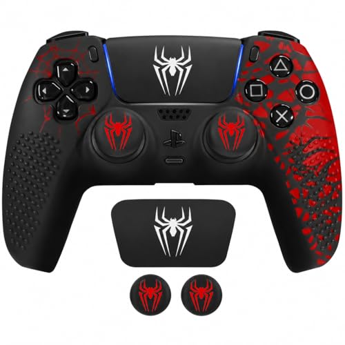 Image of Anti-Slip Cover Compatible with PS5 Controller, Silicone Skin & Grip Cover with Thumb Grips, Touchpad Sticker - Protective Case /Non-Slip PS 5 Controller Accessories Kit (Red-SM Edition)
