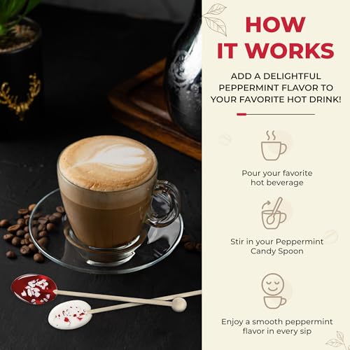 Image of Melville Candy Hot Cocoa /Latte Spoons & Stirrers Gift Set - Made in the USA Stirrers for Hot Cocoa, Lattes, & Coffee - Individually Wrapped (6-Count, Peppermint)