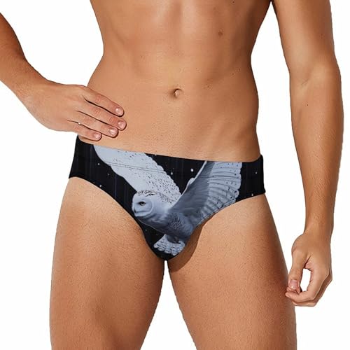 White Snowy Owl Men's Swimming Trunks Briefs Beach Swimwear Low Rise Bikini Swimsuit Print Bathing Suit
