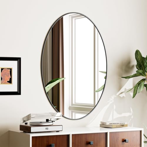 Image of Koonmi Black Oval Bathroom Mirror, 24 inchx31 inch Oval Mirror for Wall