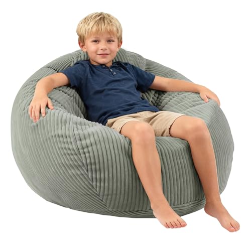 LPMOERA Bean Bag Chairs for Kids/Teen with Memory Foam Filling Bean Bag Sofa with Soft Corduroy Fabric BeanBag Chair for Living Room Bedroom College Dorm Reading Chair Greyish-Green