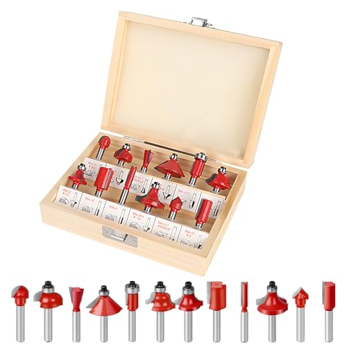 Juego de Fresas para Madera, ADDLIVE 12 Piezas Fresas para Madera, Fresas para Metal Vástago de 6 mm, Incluye Fresas de 45 y 90 Grados, Herramienta de Ranurado, Herramienta de Contorno