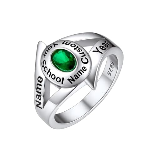 Custom4U Personalized Class Rings for Women Men 925 Sterling Silver Customized High School College University Women's Graduation Birthstone Ring Class of 2024 Graduation Jewelry Gifts Style