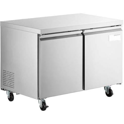 Image of Glownary 36-Inch Commercial Undercounter Refrigerator, 2-Door Stainless Steel, 8.2 Cu Ft Capacity, Self-Closing Doors, 33-40°F Temperature Range, with Casters