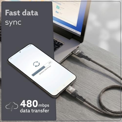 Image of AGARO USB A to Type C Fast Charging Cable (1.2M), 100W, 5A Super Fast Charge, 480Mbps Data Sync, Durable Nylon Braided, Tangle-Free, Compatible with Smartphone, Tablet, Laptop & More
