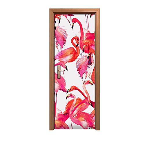Coloray Etiqueta de la puerta 70x200cm Decoración Interior Mural Sala de estar Imagen Etiqueta de armario - Flamencos Cover