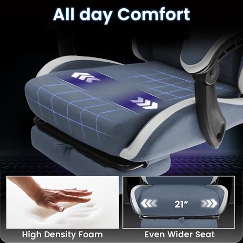 Image of N-GEN GAMING Video Gaming Chair Office Computer Desk Use Ergonomic Reclining Backrest Adjustable Armrests Lumbar Support Footrest High Density Foam Breathable Fabric Heavy Duty Base (Blue)