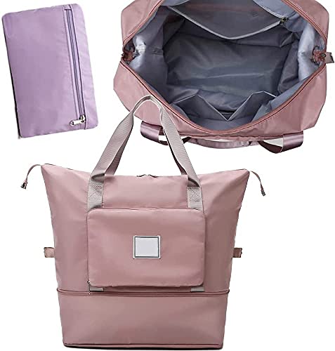 Sac de voyage pliable de grande capacité, sac de voyage léger, sac à bandoulière, sac de sport étanche, sac de séparation sèche et humide, rose Cover