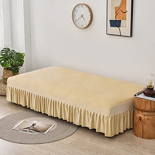Obokidly Velvet Sofa Bed Cover Futon Slipcover Solid Color Full Folding Elastic Armless For Patio Couch Bench (Beige-With Skirt Ruffled, X-Large(74"-88")) #TOP5