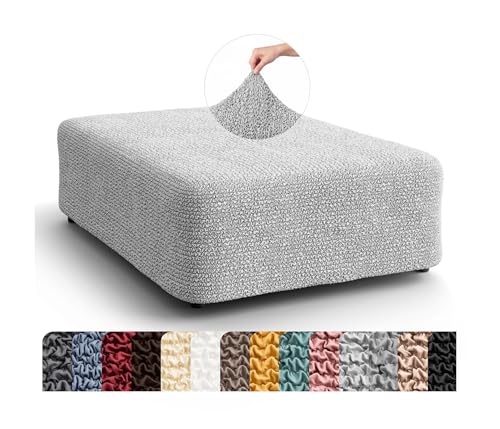 PAULATO Stretch Ottoman Slipcover 1-Piece – Bi-Elastic Foot Stool Cover for Square or Rectangle Pouf – Furniture Protector Machine Washable – Light Grey (1. Large)