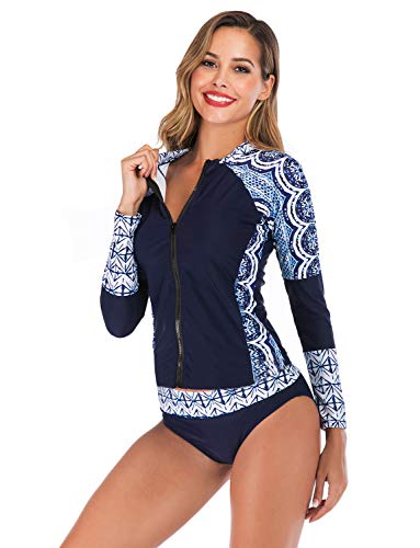 Maillot de bain 2 pièces protection UV anti-UV manches longues imprimé floral pour femme