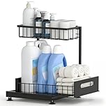 Bnimtm Metal Under Sink Storage - 2 Tier Under Sink Storage Kitchen Organiser with Sliding Storage Drawer - Under Sink Organiser with Upgrade Suction Cups Stay On Cupboard Firmly Plus Size