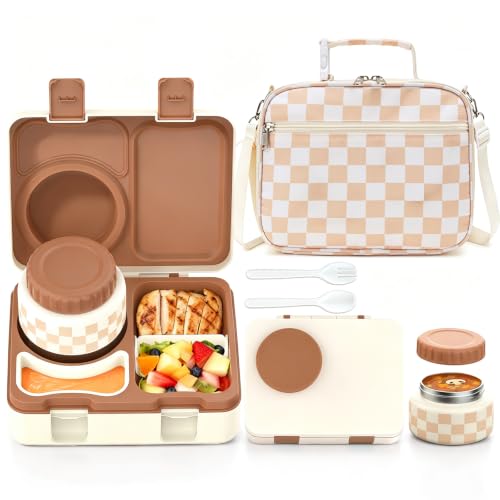 Image of Bento Box for Kids, Leakproof Kids Lunch Box with 8.5OZ Thermo Food Jar & Lunch Bag, 3-4 Compartments Toddler Insulated Lunch Box for Girls, BPA Free Lunch Containers for School Daycare