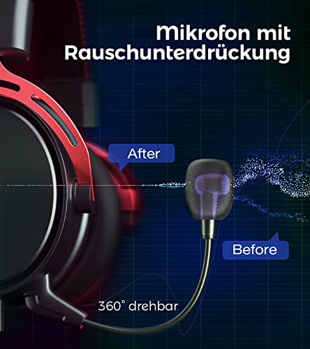 Gaming Headset mit Mikrofon, 7.1 Surround Sound PC Gaming-Headset für PS4, Kopfhörer Mikrofon 360°Noise Cancelling, Gamer Headset, Over-Ear Headphones PS5, Xbox One, Switch, Laptop, Schwarz - Image 6