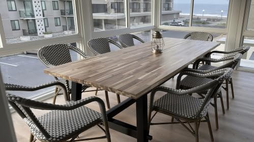 Image of PURPLE LEAF Outdoor French Bistro Arm Chairs Set of 4, Bamboo Finish, Gray