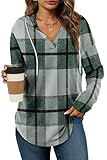 Womens Tops Trendy 2025 Winter Hoodies for Women Pullover Oversized Sweatshirt Long Sleeve Shirts for Women Holiday Outfits Sweaters Plaid Green L