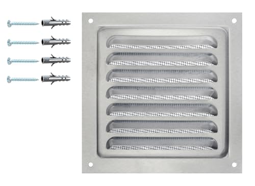 DEMLOU – Griglia di Ventilazione Quadrata in Alluminio Anodizzato – Rete Protettiva Antinsetti – Presa d’Aria Interna ed Esterna – 12,5 x 12,5 cm – Colore Alluminio.