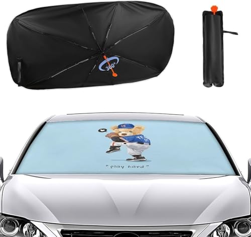 車用サンシェード 熊 熊柄 くま 野球 かわいい 可愛い アニメ 傘型 折りたた式 遮光 遮熱 紫外線遮蔽おしゃれ 取り付け簡単