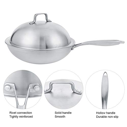 304 Stainless Steel Frying Pan with Lid, Nonstick Wok Saute Pan Thickened Fry Pan Smokeless Non‑Stick Cooking Pot with Cover Kitchen Accessories - Thumbnail 5