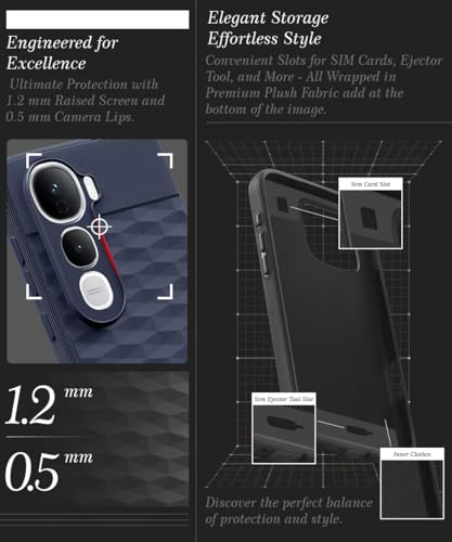 Image of WOW IMAGINE Back Cover for Vivo Y400 Pro 5G with Hexa Cube Design | Ultra Slim Soft Rubberised Case | Inner Velvet Fabric | Matte Silicone Flexible Mobile Case | Camera Protection - Blue