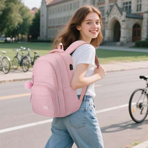 Image of YAMTION School Backpack for Teen Girls,Cute Kid Bookbag for Back to School Student Fit 17.3 Inch Laptop College Travel,Pink
