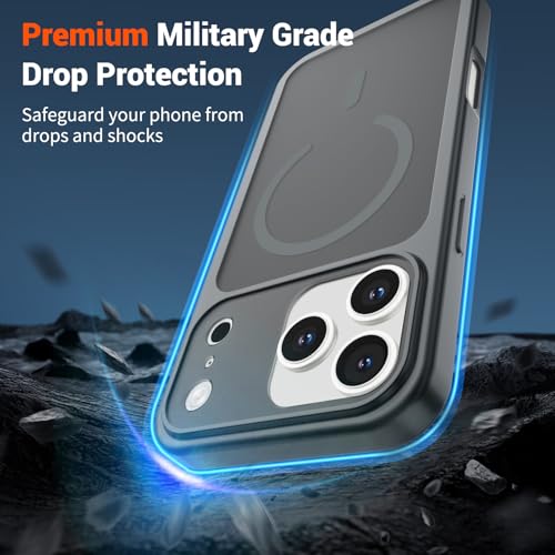 Image of SUPFINE Magnetic for iPhone 17 Pro Case Gray | (Compatible with MagSafe)(Military Grade Drop Protection)(Camera Protection)Translucent Matte Phone Cover