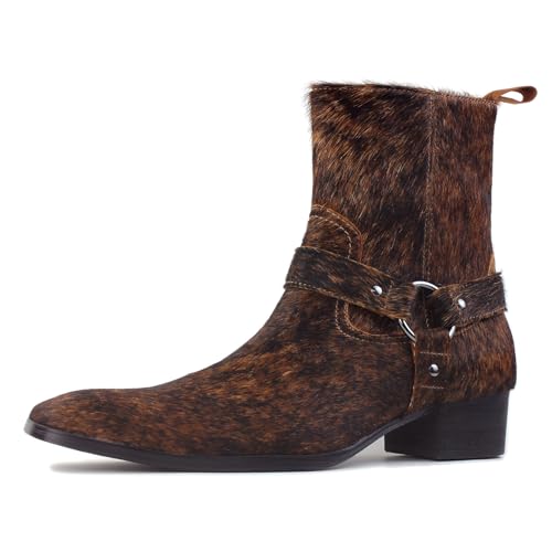 Dress Boot for Men Casual Chelsea Fashion Stylish Pony hair Ankle Leather High Heels Boots CD-JY021-B-R