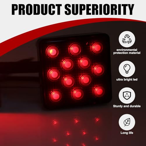 Irinidig 1 PC Trailer Hitch Lights with 15 LEDs, 3.26In ABS Shell Super Bright Square Waterproof Vehicle Tail Light Replacement, Universal Automotive Brake Light Accessories, for Truck SUV RV (Black)
