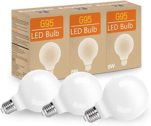 ENUOTEK Dimmable 8W LED G95 Large Globe E27 Edison Screw Round Light Bulbs Energy Saving Bulb Lamps 950Lm Omnidirectional Warm White Lighting 3000K for Pendant Light Wall Lamp 3 Pack
