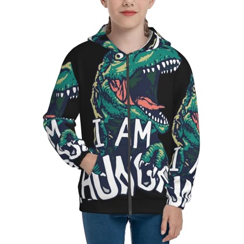 Hungry Tyrannosaurus Kids Pullover Hoodies Boys Zip Up Sweatshirts Girls Athletic Clothes with Pocket3