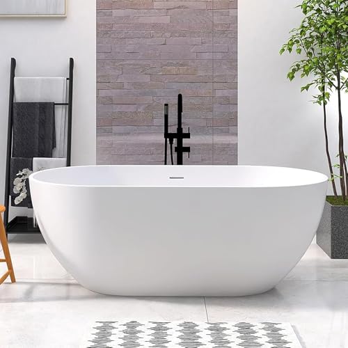 Oval Freestanding Resin Bathtub with Drain and Overflow