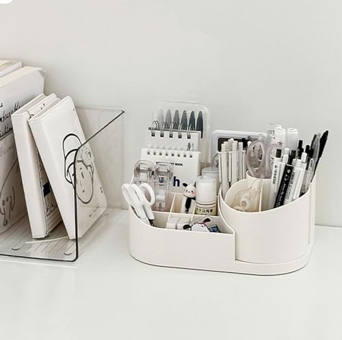 Image of 360 Degree Rotating Desk Makeup Brush Organizers and Pencil Pen Organizers for Desk Desktop Storage Stationery Supplies Cute Pencil Cup Pot for Office School Home (Pink)