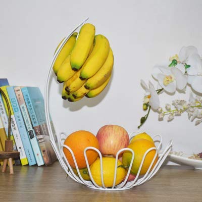 Cesta de frutas de diseño elegante con gancho para plátanos, el soporte ideal de cocina