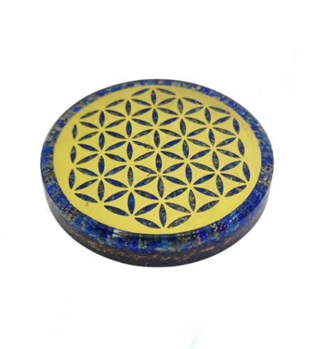 Asra Crystal Water Charging Plate With Lapis Lazuli Healing Crystals And Flower Of Life –Orgone Charging Coaster Reversible Dome For Spiritual Cleansing And E-Energy Protection
