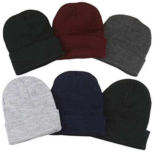 ToBeInStyle Men's Pack of 6 Soft Stretchy Beanies - Basic