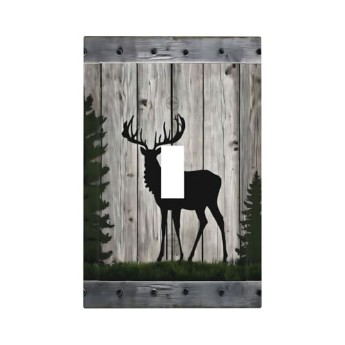 Decorative Light Switch Cover Plate Rustic Deer Elk Forest Grey Wood Board 1 Gang Wall Plate Oversized Single Toggle Wall Cover Plate Jumbo Electrical Switchplate Faceplate